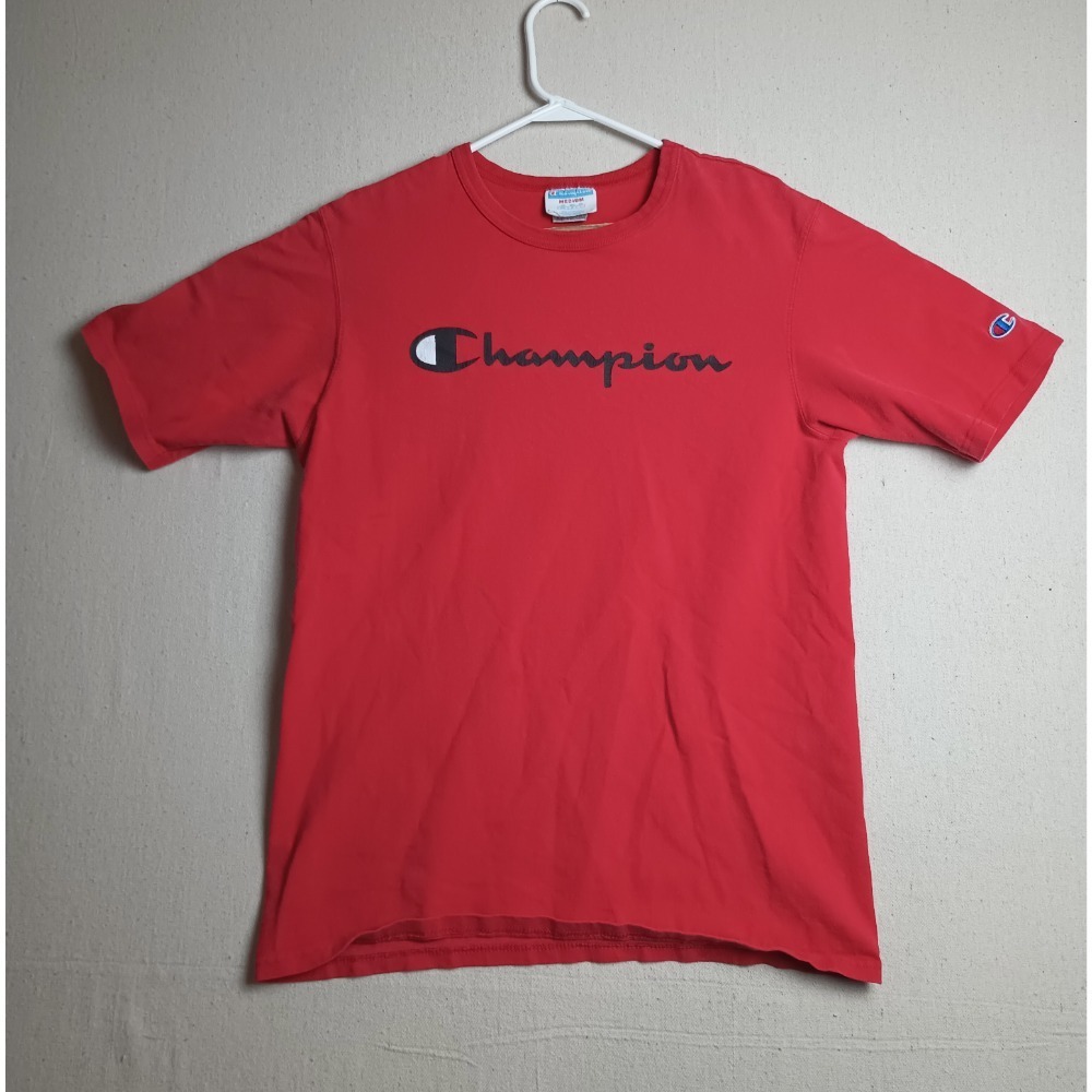Vintage Champion Spell‎ Out Short Sleeve Red T-Shirt Size Medium Y2K G